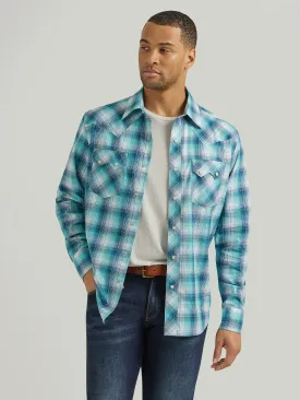 Wrangler Retro Turquoise Multi Plaid Snap Western Shirt for Men